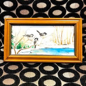 Framed acrylic painting of Birds in Winter